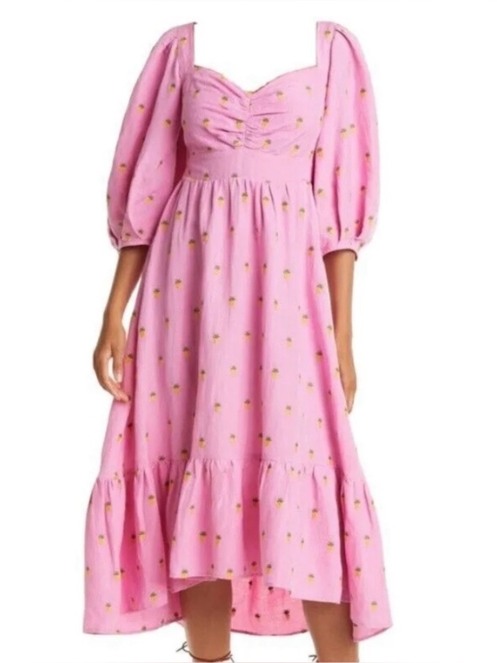 Farm Rio Embroidered Pineapple Pink Linen Midi Dress. Worn Only Once - Picture 4 of 7